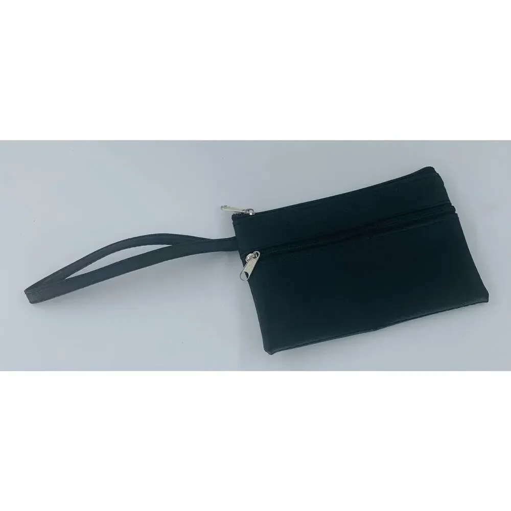 Coin Purse Small Zippered Pouch Black 6 x 4 Inch Wristlet Wallet Dual Pocket